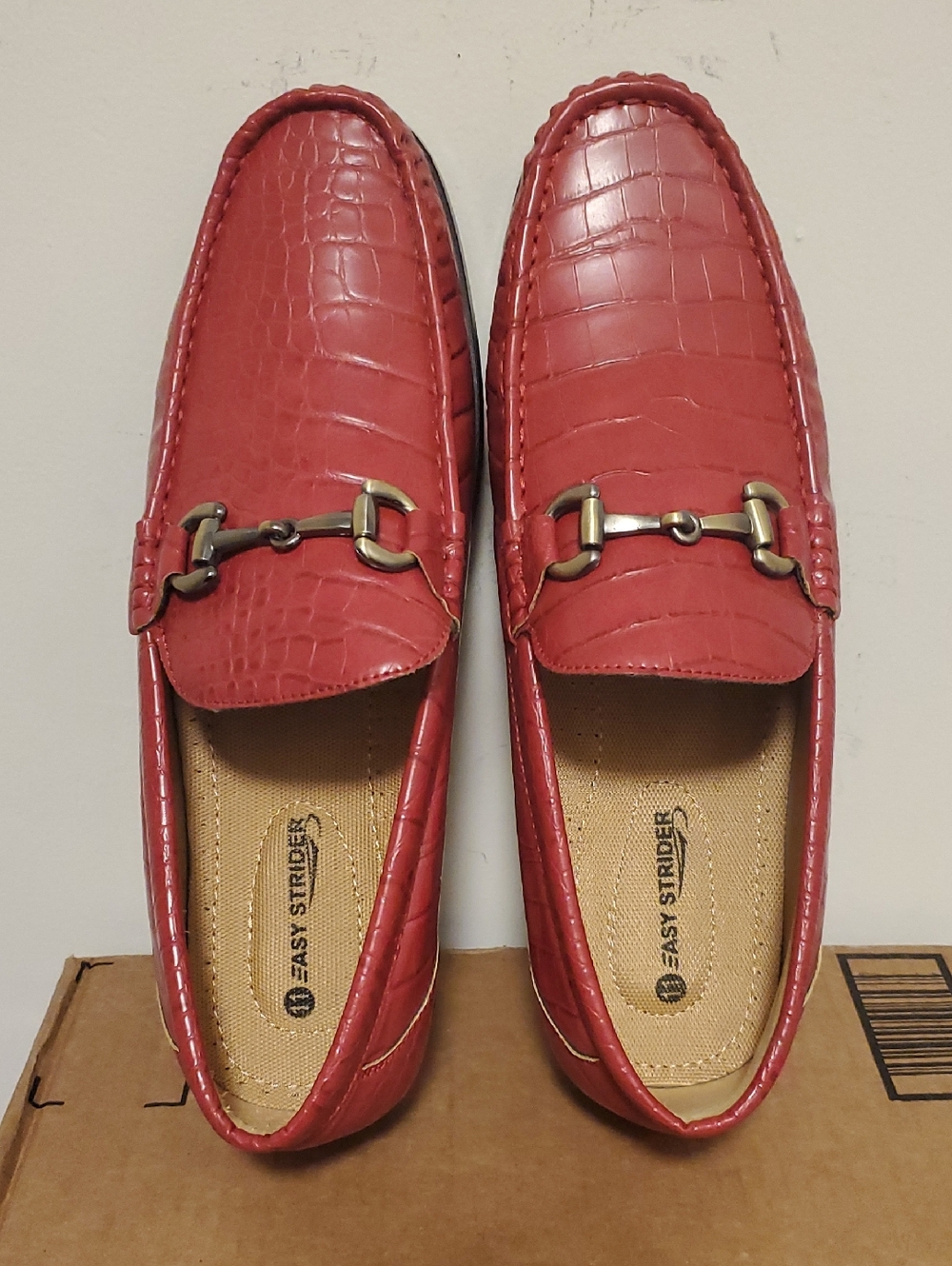 Men’s Red Croc-Embossed Bit Loafers, Easy Strider, Size 11.